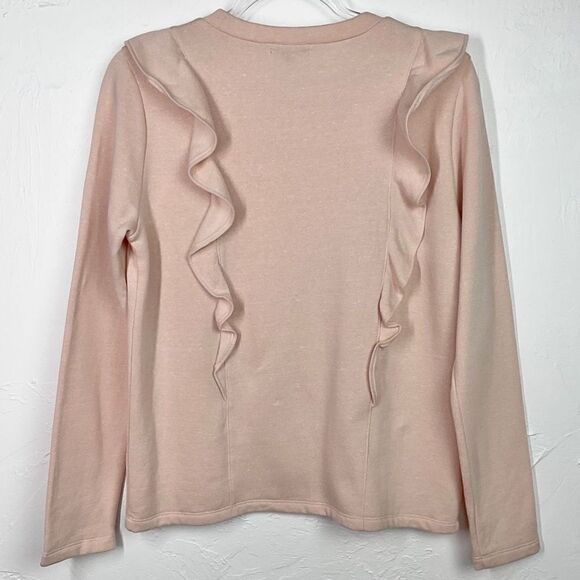 J. Crew Mercantile Heathered Pink Ruffle Trimmed Pullover Sweater Small - Picture 3 of 5